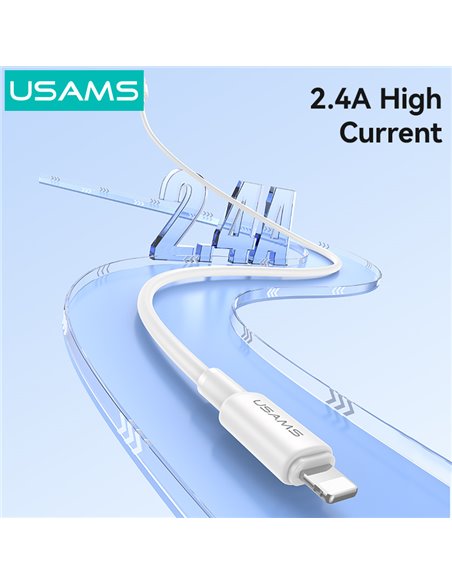 USAMS καλώδιο Lightning σε USB SJ762, 2.4A 12W, 480Mbps, 1m, λευκό