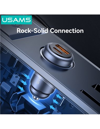 USAMS φορτιστής αυτοκινήτου CC322, USB & USB-C, 30W, γκρι