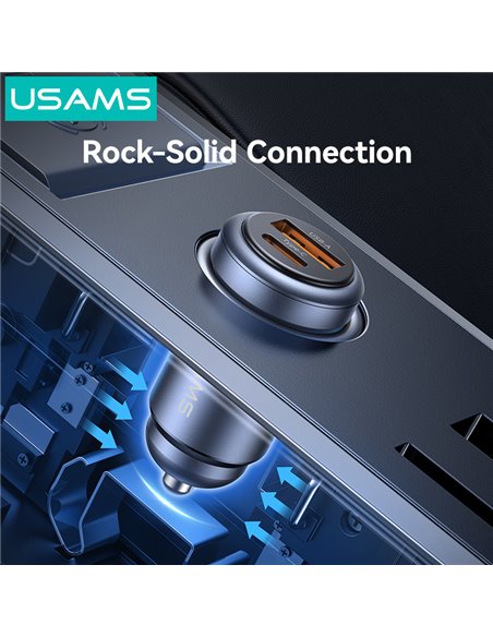 USAMS φορτιστής αυτοκινήτου CC322, USB & USB-C, 30W, γκρι