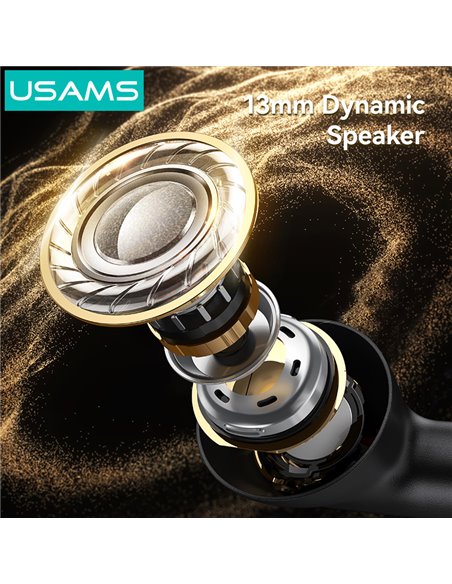USAMS earphones με θήκη φόρτισης E05, True Wireless, BT 6.0, μαύρα