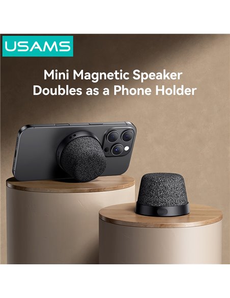 USAMS μίνι φορητό ηχείο YX016, μαγνητικό, 3W, Bluetooth, 700mAh, μαύρο