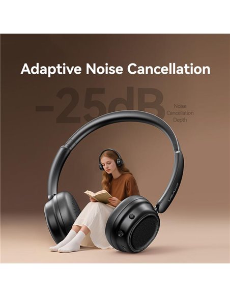 USAMS headphones SR01, ασύρματα, ANC, Φ40mm, 350mAh, μαύρα