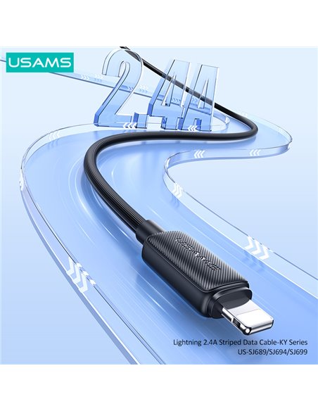 USAMS καλώδιο Lightning σε USB US-SJ694, 2.4A, 480Mbps, 2m, μαύρο