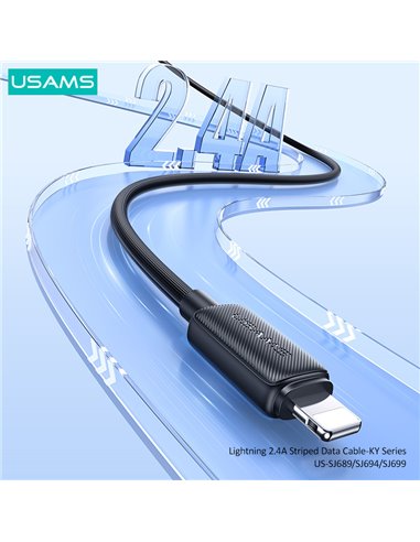 USAMS καλώδιο Lightning σε USB US-SJ694, 2.4A, 480Mbps, 2m, λευκό