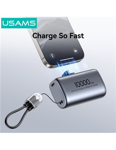 USAMS power bank CD252 με stand, 2x θύρες εξόδου, 10000mAh, 20W, γκρι