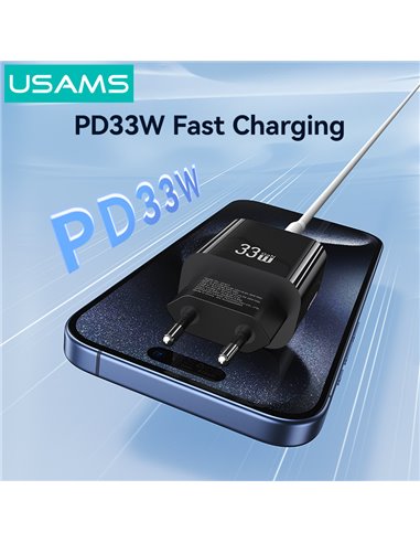 USAMS φορτιστής τοίχου CC317, USB & USB-C, 33W, GaN, λευκός