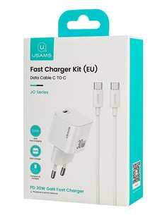 USAMS φορτιστής τοίχου CC262 με καλώδιο USB-C, 30W, GaN, λευκός