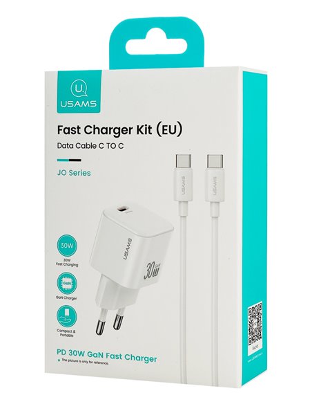 USAMS φορτιστής τοίχου CC262 με καλώδιο USB-C, 30W, GaN, λευκός