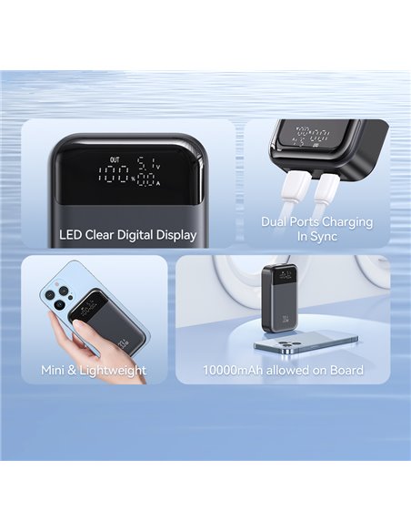 USAMS power bank CD221 με οθόνη, 2x θύρες εξόδου, 10000mAh, PPS 33W, γκρι