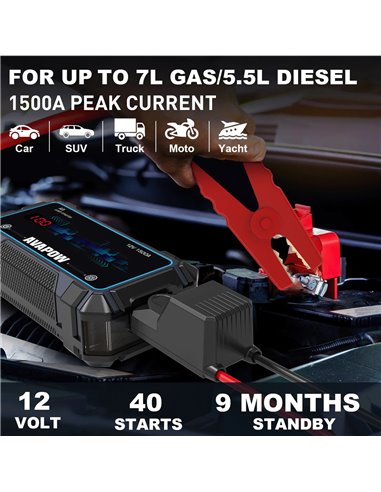 AVAPOW εκκινητής μπαταρίας αυτοκινήτου A9 με φακό, 12V/2500A, 8000mAh