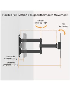 POWERTECH επιτοίχια βάση τηλεόρασης PT-1556, 23-43", έως 30kg, full motion