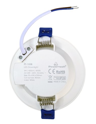 POWERTECH LED φωτιστικό downlight PT-1558, 5W, Φ100x25mm, 4000K, 425lm, λευκό