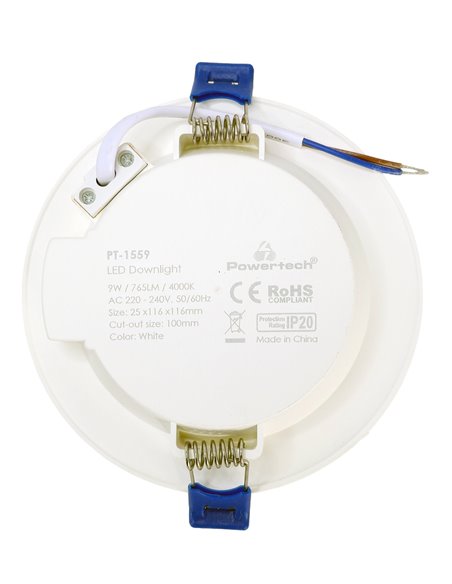POWERTECH LED φωτιστικό downlight PT-1559, 9W, Φ116x25mm, 4000K, 765lm, λευκό