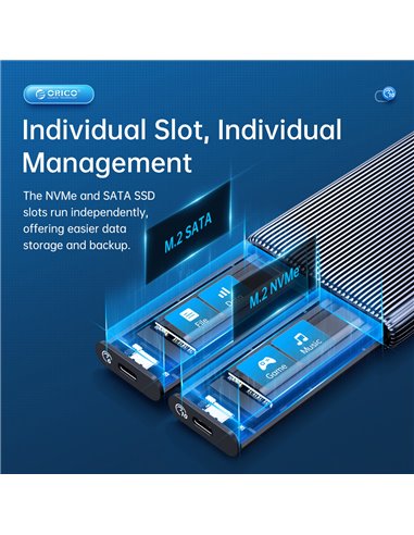 ORICO θήκη για 2x M.2 NVME SSD AM2C3-2N, 10Gbps, tool free, γκρι