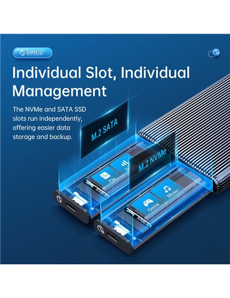 ORICO θήκη για 2x M.2 NVME SSD AM2C3-2N, 10Gbps, tool free, γκρι