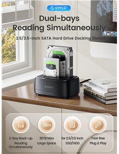 ORICO docking station για 2.5" ή 3.5" SATA HDD/SSD DD28U3-C, 2 θέσεων, 5Gbps, clone function, μαύρο