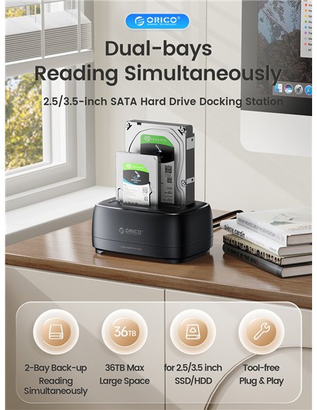ORICO docking station για 2.5" ή 3.5" SATA HDD/SSD DD28U3-C, 2 θέσεων, 5Gbps, clone function, μαύρο