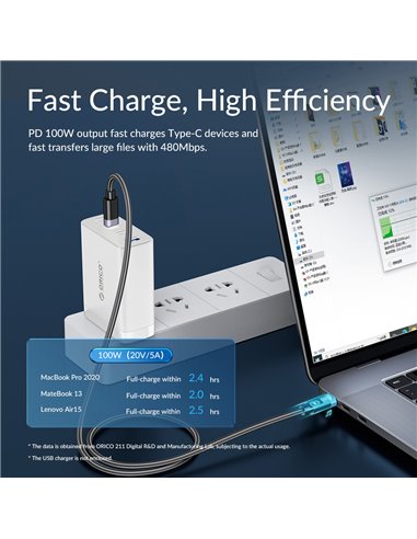 ORICO καλώδιο USB-C C2CZ, 100W, 480Mbps, 1m, μαύρο