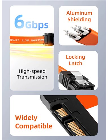 CABLETIME καλώδιο SATA III CT-SATA3R, γωνιακό, 6Gbps, 0.50m, πορτοκαλί