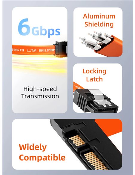 CABLETIME καλώδιο SATA III CT-SATA3R, γωνιακό, 6Gbps, 0.50m, πορτοκαλί