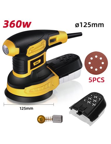 DELI έκκεντρο τριβείο DL-SG125-E3, 360W, Φ125mm, ρυθμιζόμενη ταχύτητα & συλλέκτη