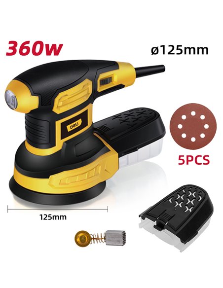 DELI έκκεντρο τριβείο DL-SG125-E3, 360W, Φ125mm, ρυθμιζόμενη ταχύτητα & συλλέκτη