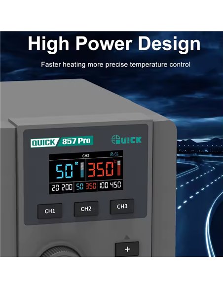 QUICK σταθμός θερμού αέρα QUICK857 Pro με air gun, 580W, 100-500 °C