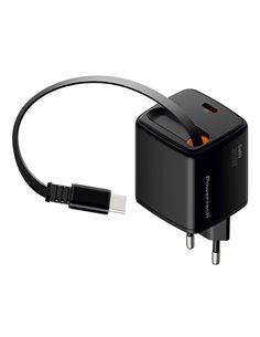 POWERTECH φορτιστής τοίχου PT-1571 με πτυσσόμενο καλώδιο, USB-C, 30W, GaN, μαύρος