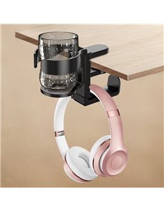 POWERTECH βάση ακουστικών & ποτηροθήκη γραφείου PT-1579, περιστρεφόμενη, μαύρη