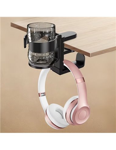 POWERTECH βάση ακουστικών & ποτηροθήκη γραφείου PT-1579, περιστρεφόμενη, μαύρη