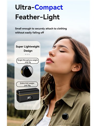 UPTECH ασύρματα μικρόφωνα UPW-M9MAX με θήκη φόρτισης, USB-C, 2.4GHz, μαύρο