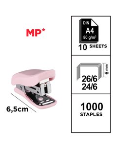 MP mini συρραπτικό PA636P με ανταλλακτικά, 24/6 - 26/6, 10 φύλλα, ροζ