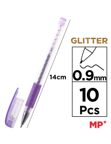 MP σετ στυλό διαρκείας ballpoint PE105 με glitter, 0.9mm, διάφορα χρώματα, 10τμχ