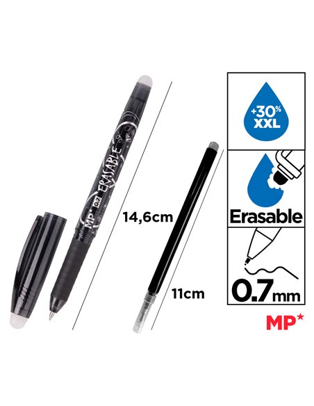 MP στυλό διαρκείας PE217N με ανταλλακτικό μελάνι, erasable, 0.7mm, μαύρο