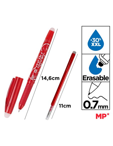 MP στυλό διαρκείας PE217R με ανταλλακτικό μελάνι, erasable, 0.7mm, κόκκινο