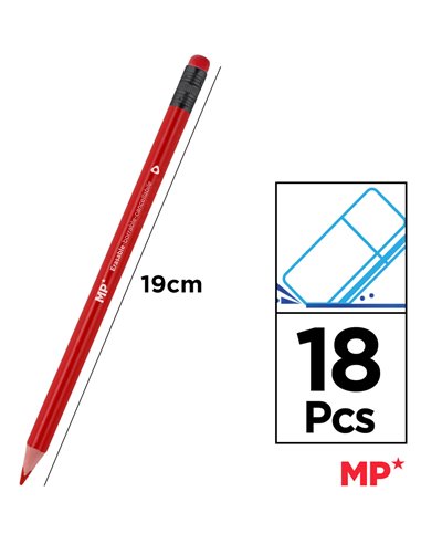 MP χρωματιστές ξυλομπογιές PP824 με γόμα, τρίγωνες, 18τμχ