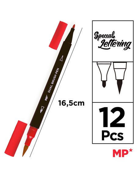 MP σετ χρωματιστών μαρκαδόρων PP913 με διπλή μύτη, 12τμχ