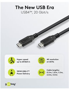 GOOBAY καλώδιο USB-C 74198, USB4, 100W, 20Gbps, 4K/60Hz, 3m, μαύρο