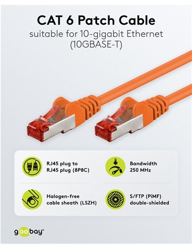 GOOBAY καλώδιο δικτύου 93340, CAT 6 S/FTP, copper, 250MHz, 0.25m, πορτοκαλί