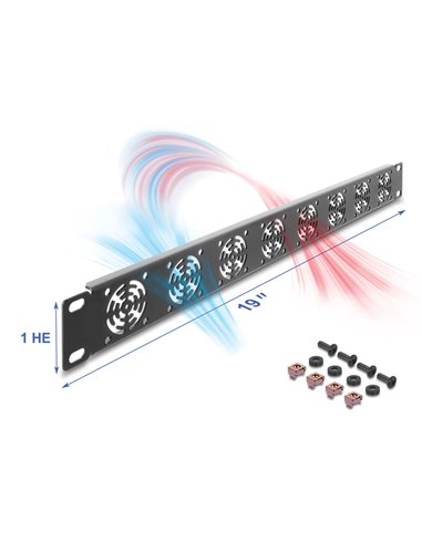 DELOCK κάλυμμα για 8x 40mm ανεμιστήρες 67414 για rack 19"/1U, μεταλλικό, μαύρο