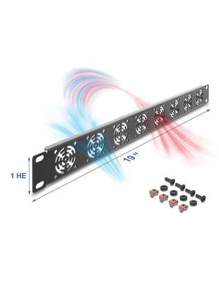 DELOCK κάλυμμα για 8x 40mm ανεμιστήρες 67414 για rack 19"/1U, μεταλλικό, μαύρο