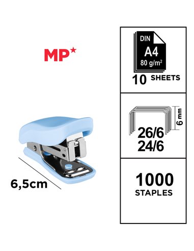 MP mini συρραπτικό PA636P με ανταλλακτικά, 24/6 - 26/6, 10 φύλλα, μπλε