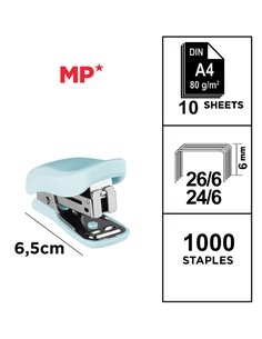 MP mini συρραπτικό PA636P με ανταλλακτικά, 24/6 - 26/6, 10 φύλλα, γαλάζιο
