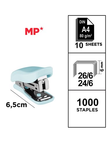 MP mini συρραπτικό PA636P με ανταλλακτικά, 24/6 - 26/6, 10 φύλλα, γαλάζιο
