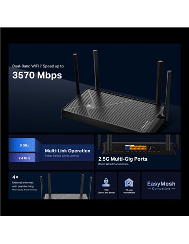 TP-LINK router Archer BE230, WiFi 7, 3600Mbps BE3600, Dual Band, V2.0