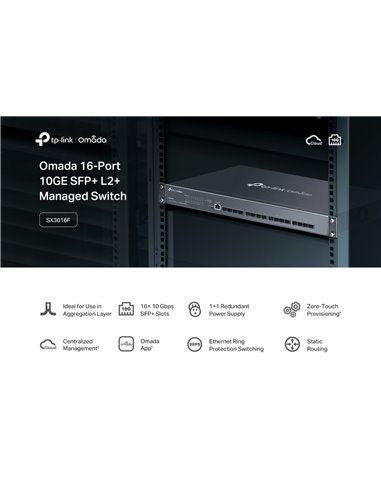 TP-LINK L2+ managed switch SX3016F, 16x 10Gbps SFP+ θύρες, V1.20