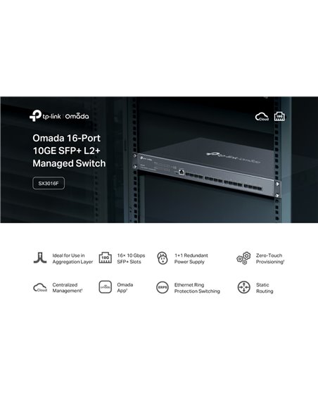 TP-LINK L2+ managed switch SX3016F, 16x 10Gbps SFP+ θύρες, V1.20