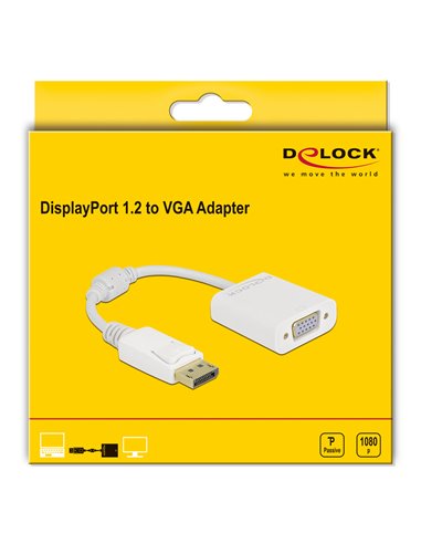 DELOCK αντάπτορας DisplayPort σε VGA 61007, Full HD, passive, λευκός