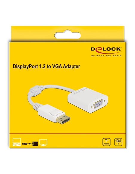 DELOCK αντάπτορας DisplayPort σε VGA 61007, Full HD, passive, λευκός