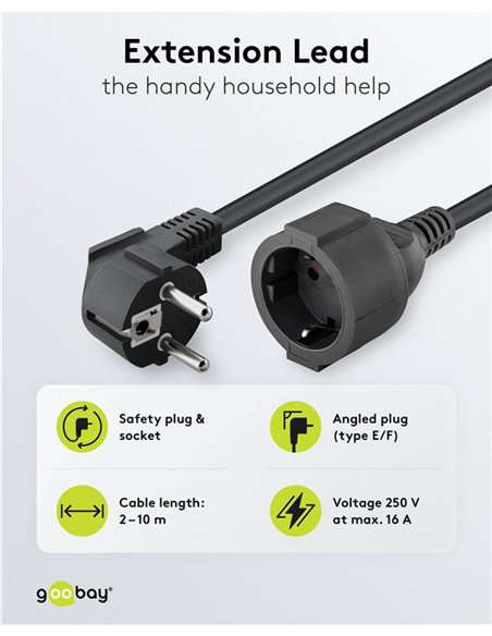 GOOBAY μπαλαντέζα προέκταση ρεύματος 94700, schuko, 3x 1.5mm², 2m, μαύρη